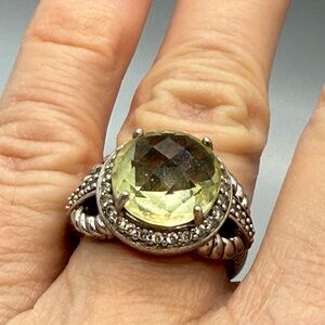 Judith Ripka Sterling Silver Lemon Quartz & CZ Cocktail Ring – Size 6.75- BEAUTY